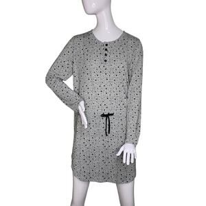 Daisy Fuentes Nightgown  Stars Print Long Sleeve Grey/Black Drawstring Size M